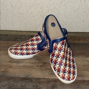 Bershka Leather Woven Multicolor Loafer Slip Ons